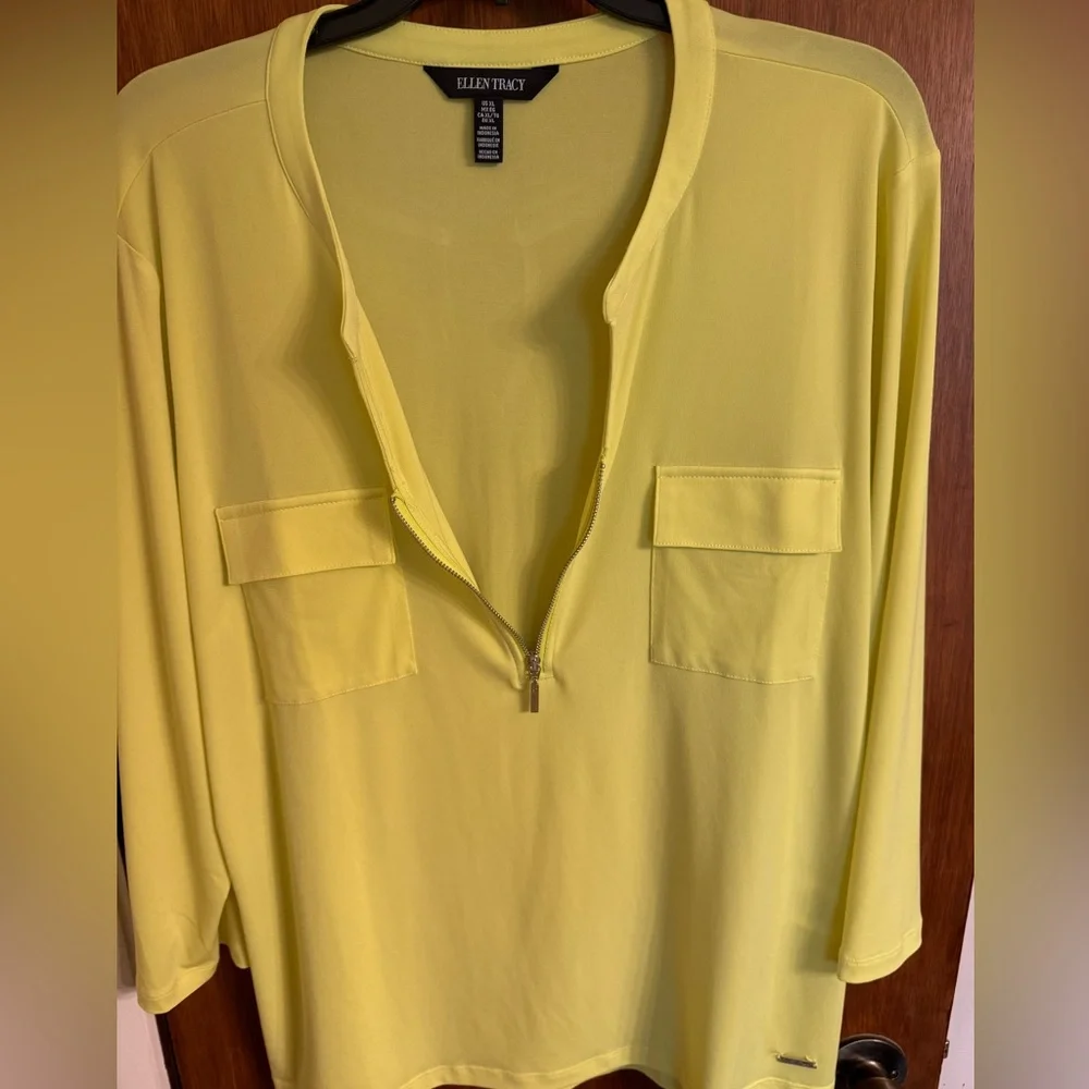 EUC women’s size XL fluorescent yellow 3/4 sleeve tunic by Ellen Tracy - Picture 6 of 13